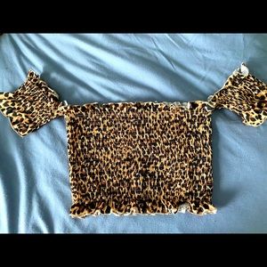 Cheetah print off the shoulder tube top